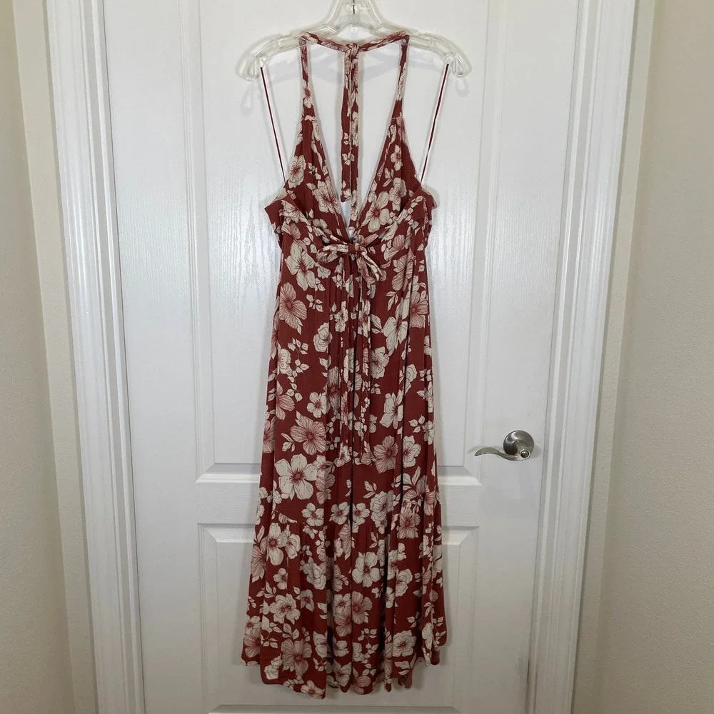Abercrombie & Fitch Floral Maxi Dress Tie Strap Rust Brown White Tiered M Petite